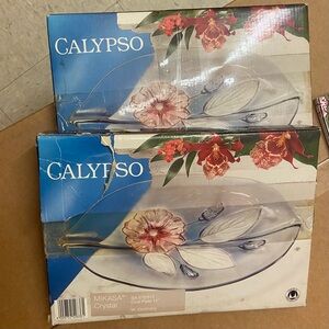 Calypso Mikasa Crystal Oval Plates with Floral Design - 2 New in boxes
